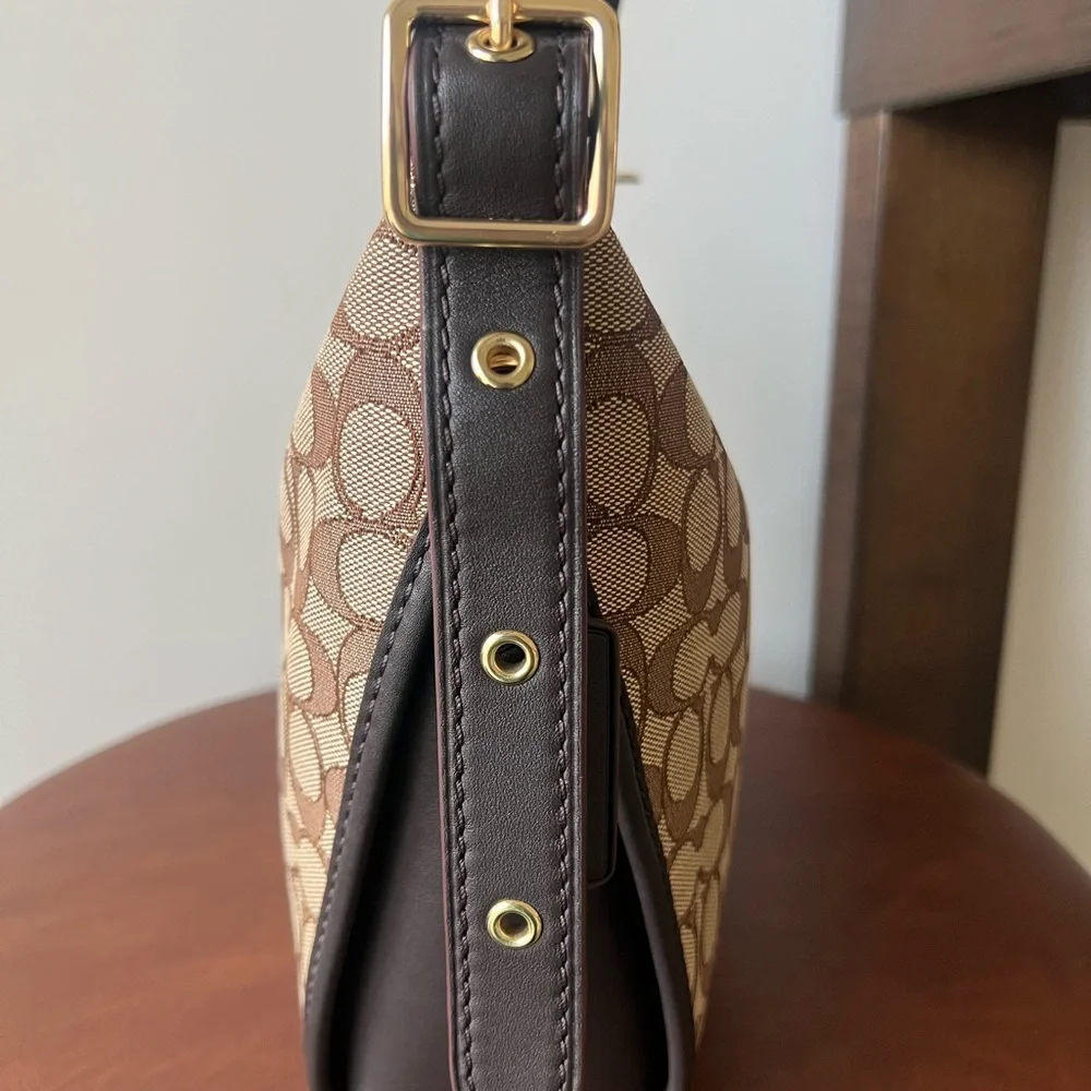 Coach Brown Signature Jacquard & Leather Crossbody Dufflette Shoulder Bag - Picture 8 of 11